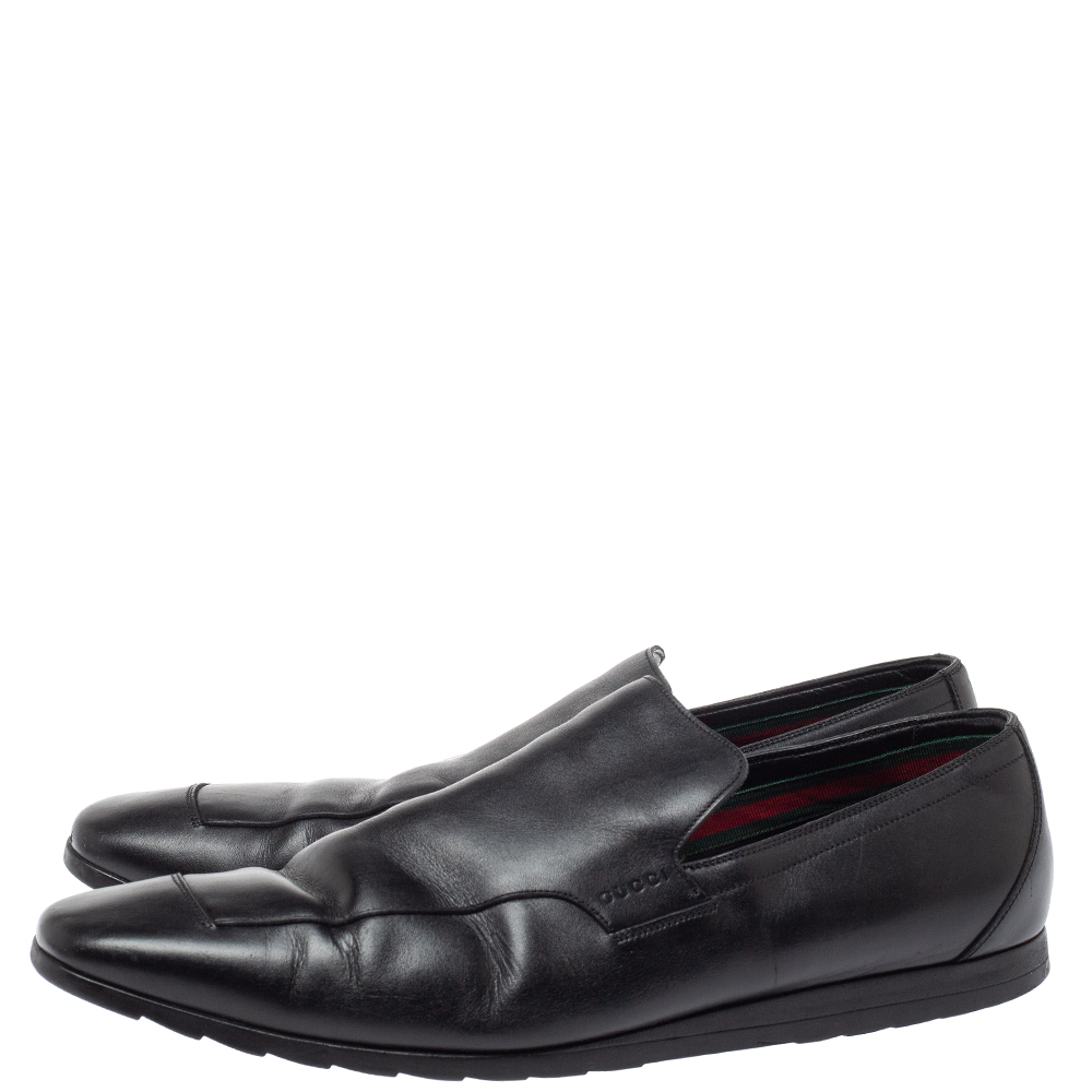 Gucci Black Leather Slip On Loafers Size 43.5 