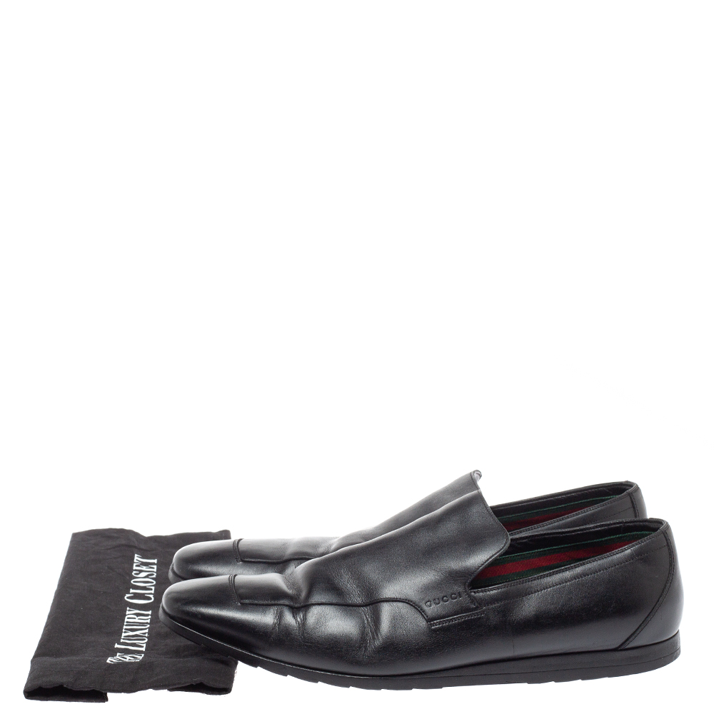 Gucci Black Leather Slip On Loafers Size 43.5 