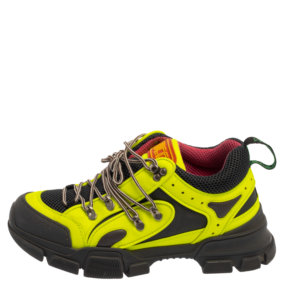 

Gucci Neon/Black Leather And Mesh Flashtrek Sneakers Size, Yellow