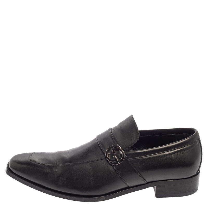 

Gucci Black Leather GG Slip On Loafers Size