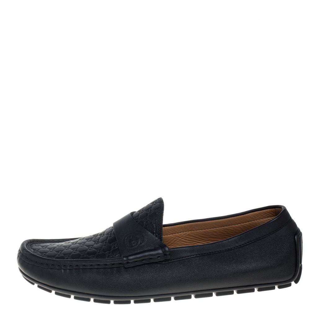 

Gucci Black Microguccissima Leather GG Loafers Size