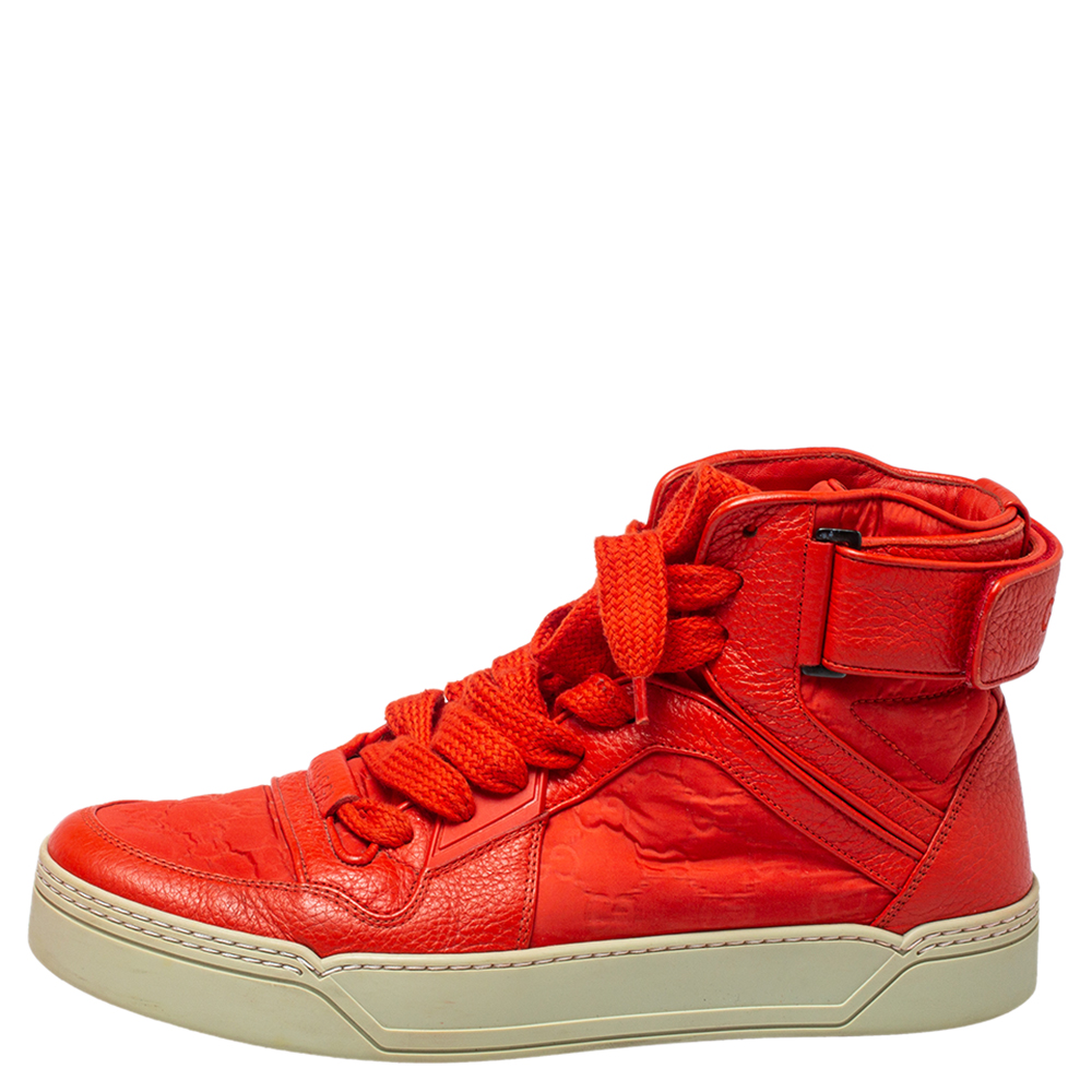 

Gucci Red Leather and Nylon Guccissima High Top Sneakers Size