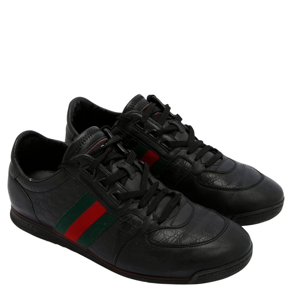 

Gucci Black Leather GG Web Sneakers Size UK 7 / EU