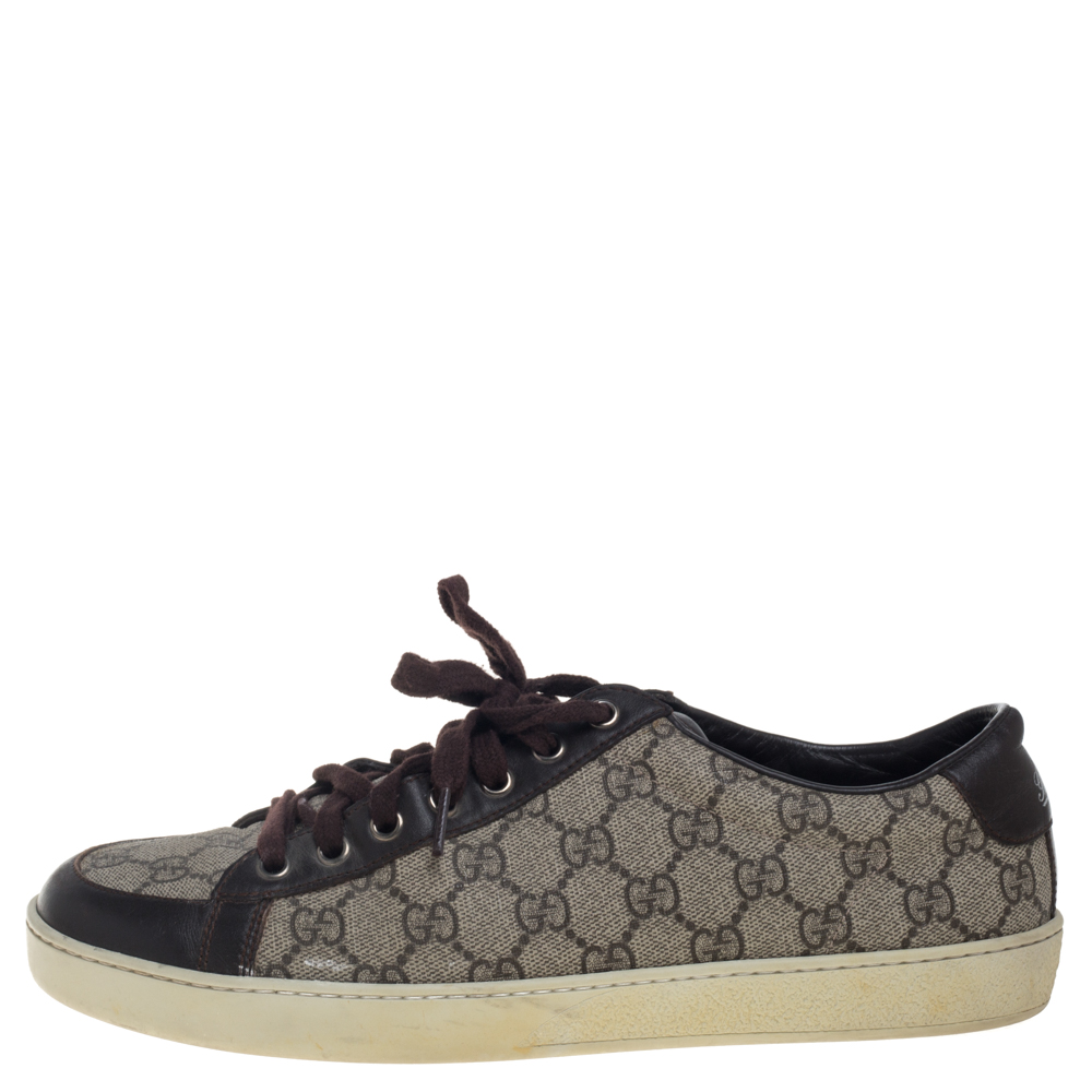 

Gucci Dark Brown/Beige GG Supreme And Leather Sneakers Size