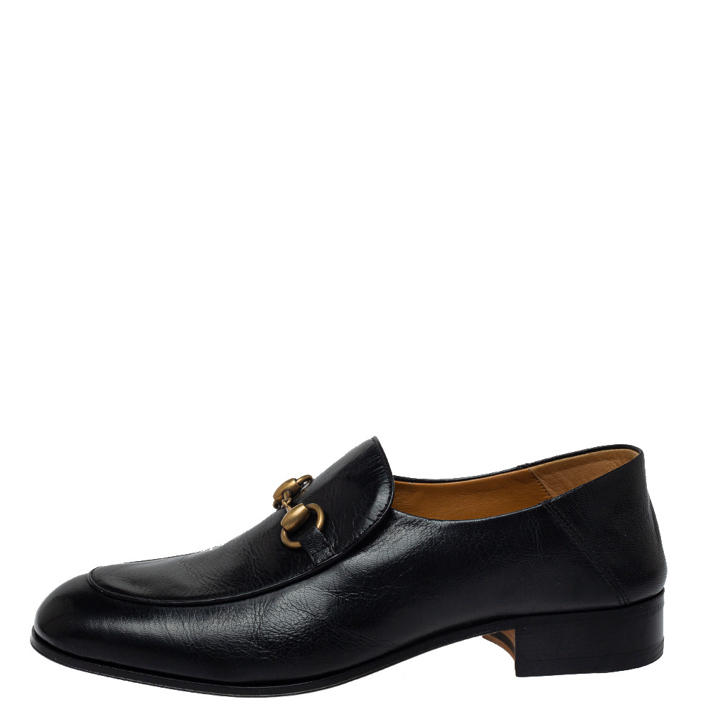 

Gucci Black Leather Horsebit Quentin Slip On Loafers Size