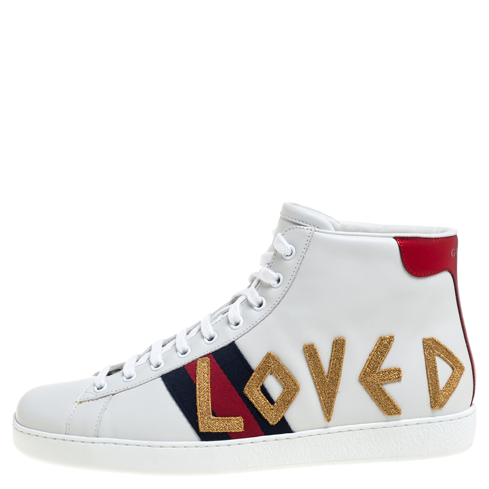 

Gucci White Leather Loved New Ace High Top Sneakers Size