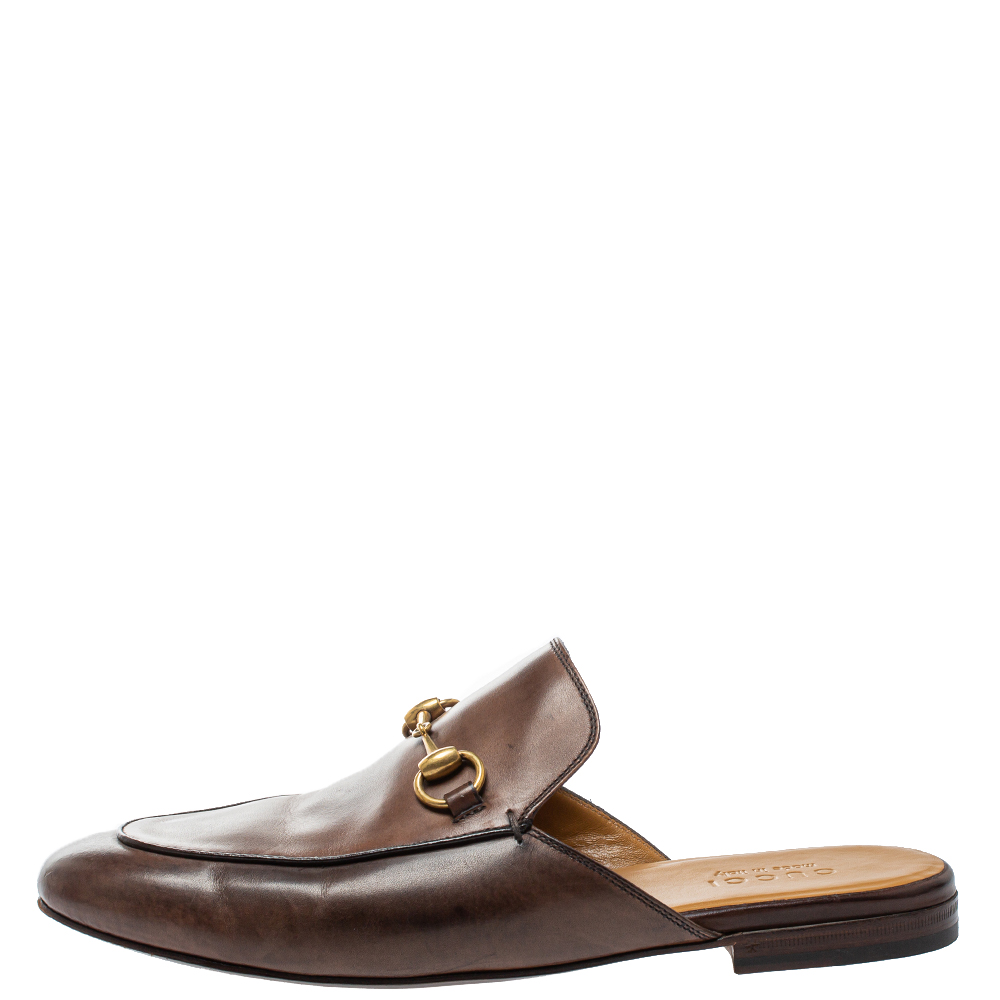 

Gucci Brown Leather Princetown Horsebit Mules Size