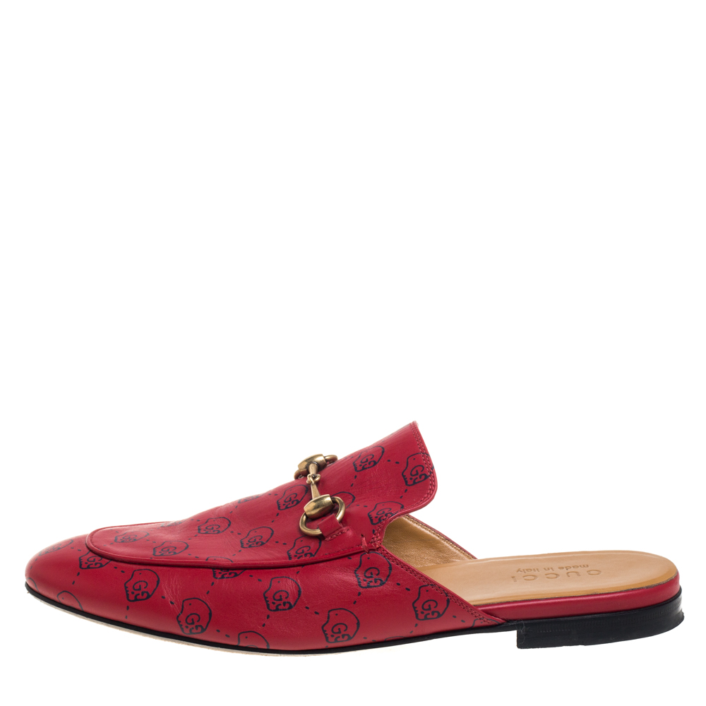 

Gucci Red GG Ghost Print Leather Princetown Horsebit Mules Size
