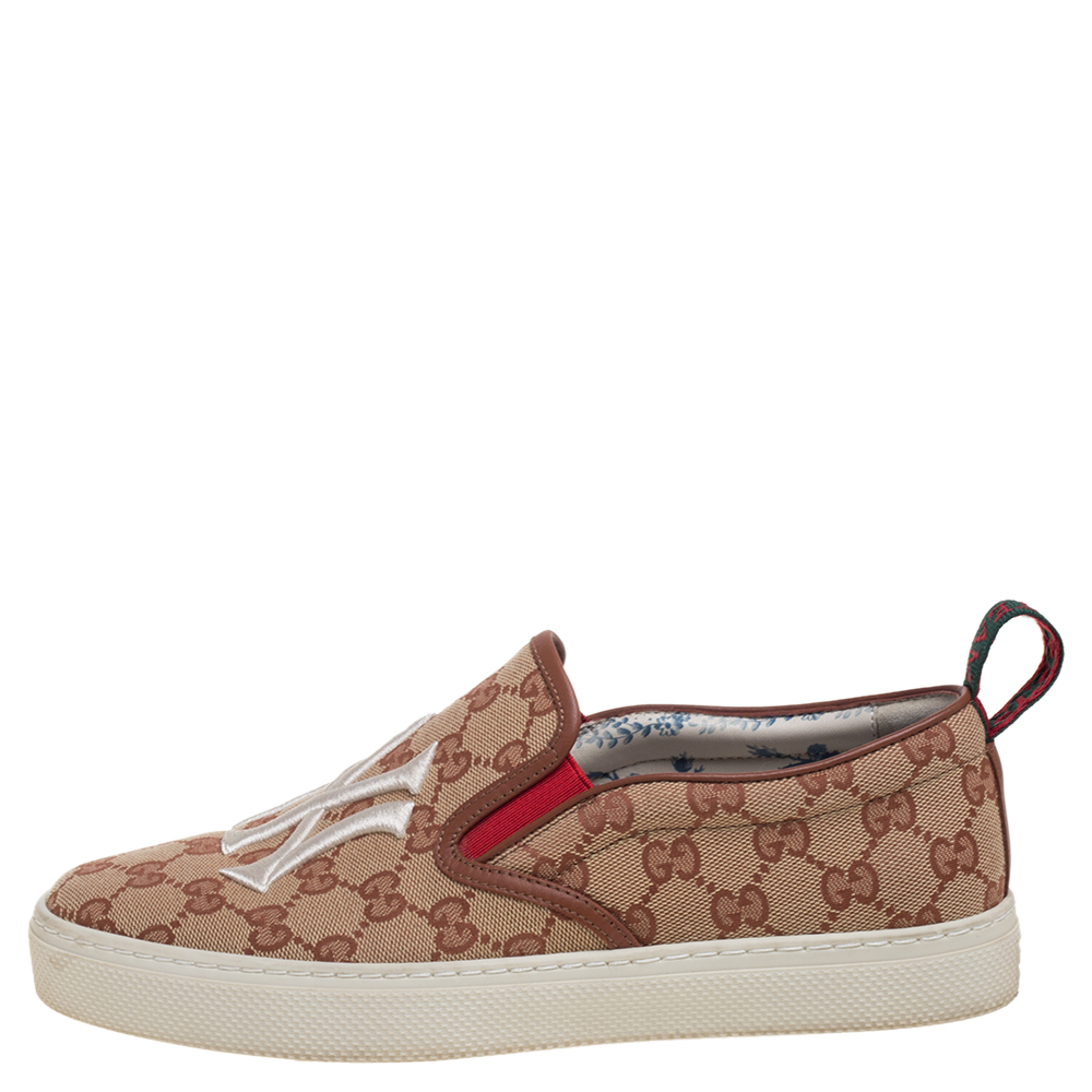 

Gucci Beige/Brown GG Canvas MLB NY Yankees Slip On Sneakers Size