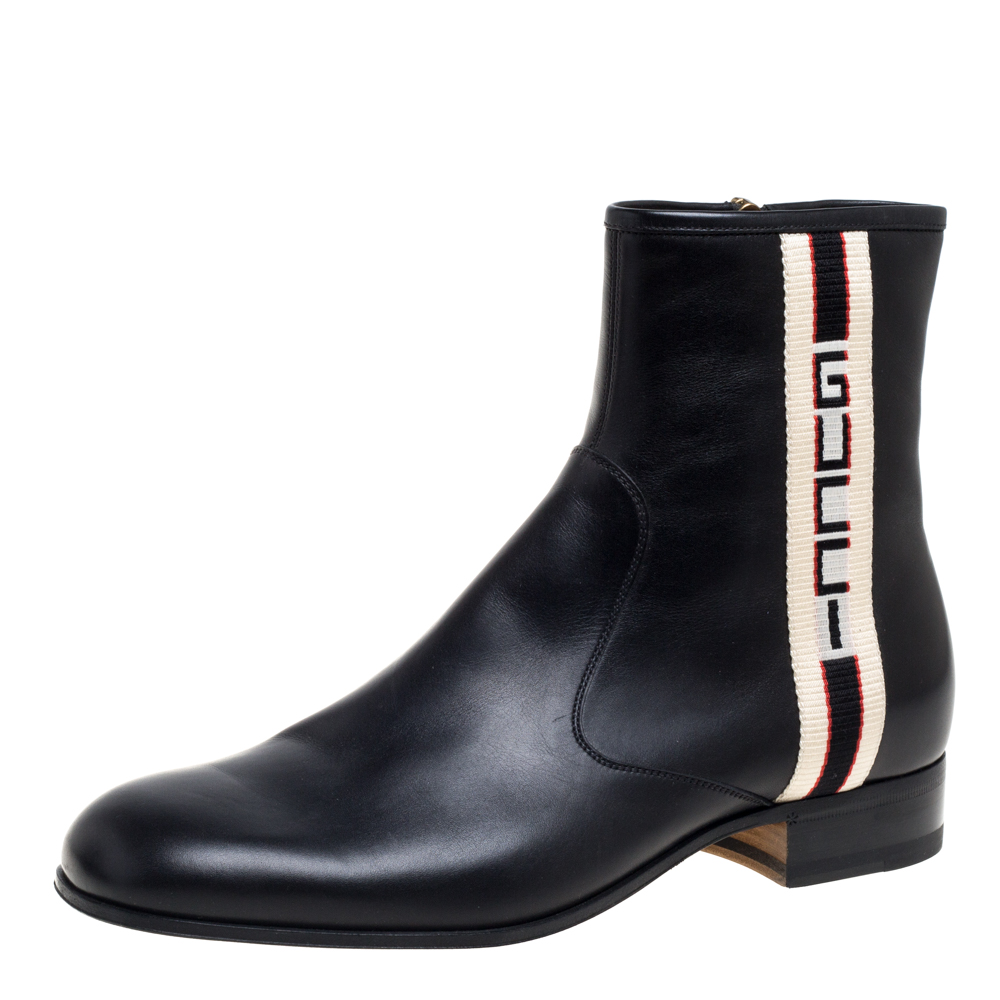 Pre-owned Gucci Black Leather Zipper Detail Boots Size 41