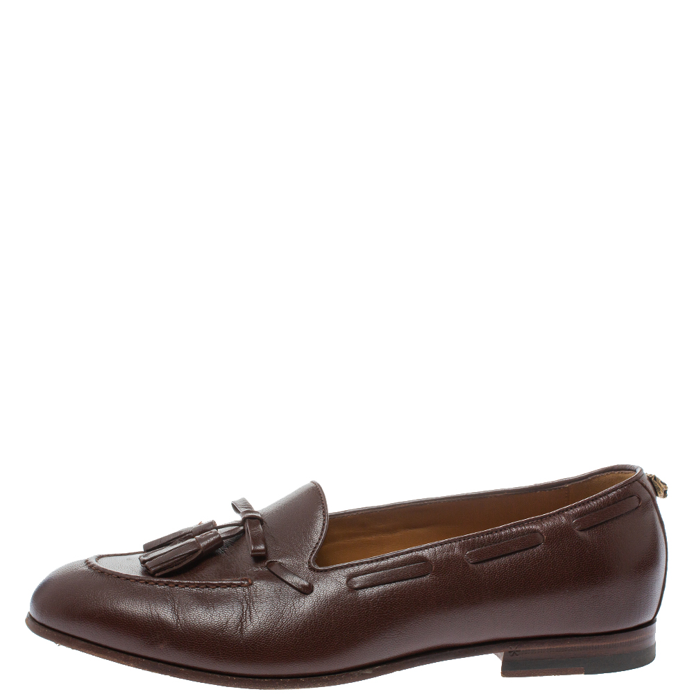 

Gucci Brown Leather Tassel Loafers Size