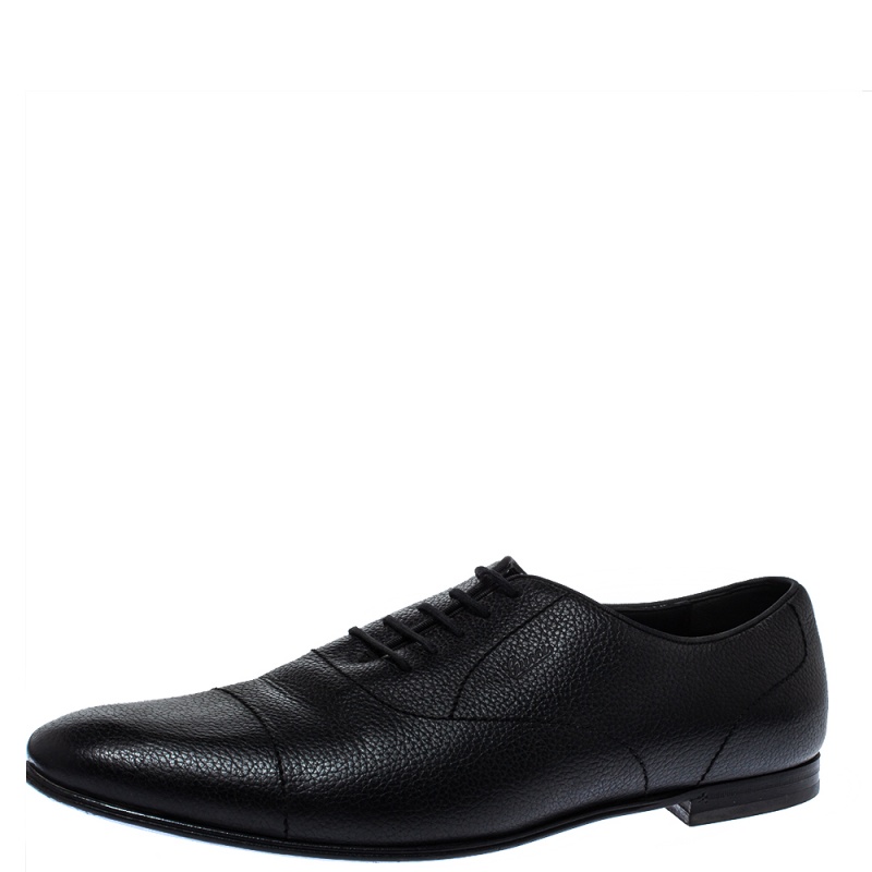 Pre-owned Gucci Black Leather Lace Up Oxfords Size 43