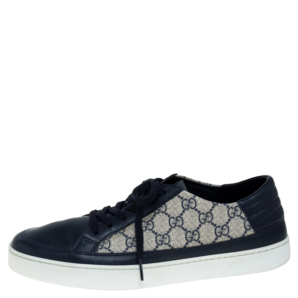 

Gucci Beige/Blue GG Supreme And Leather Sneakers Size