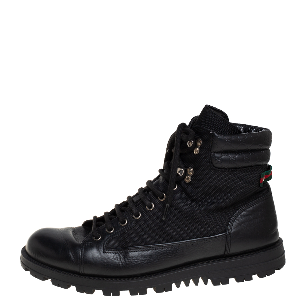 

Gucci Black Leather and Nylon Combat Boots Size