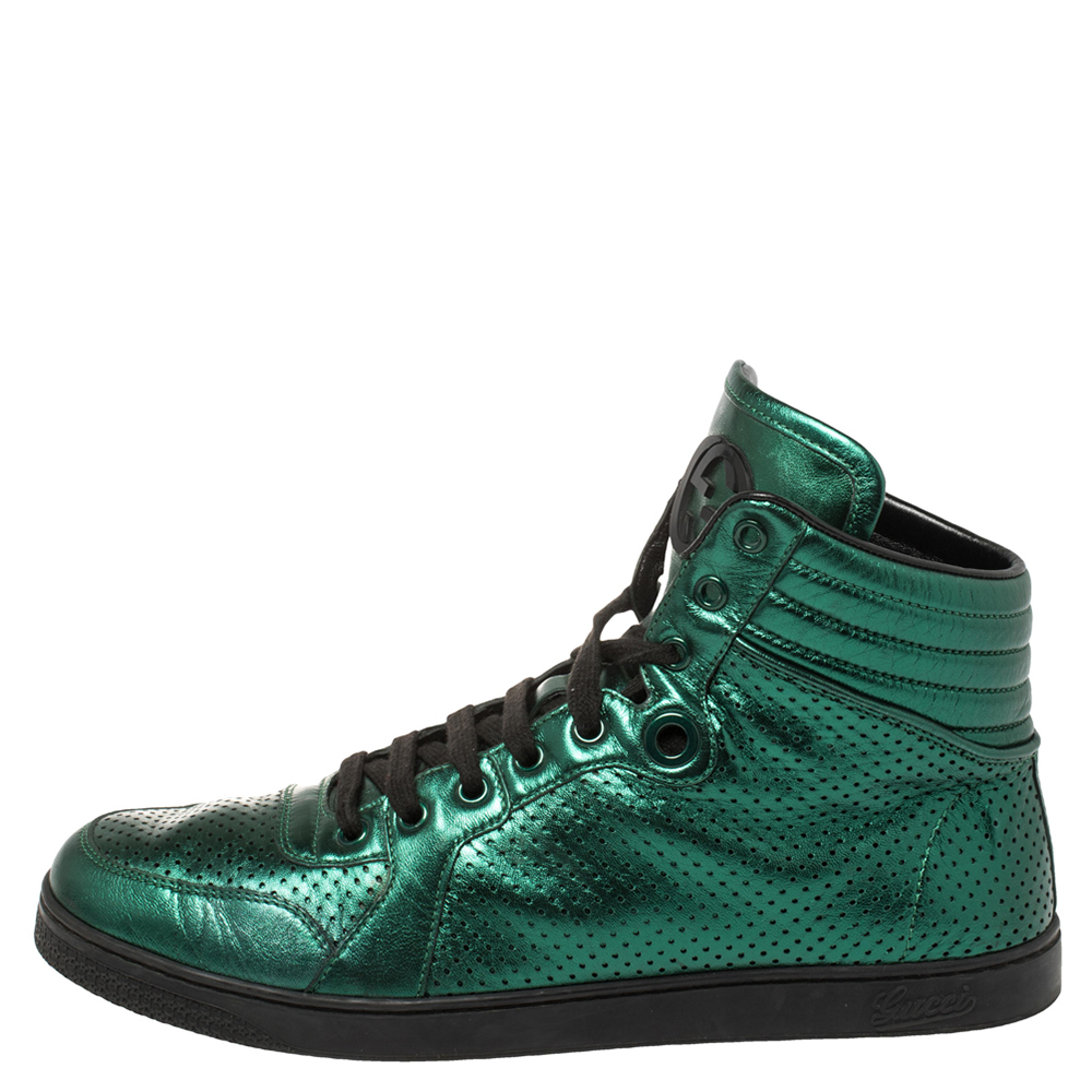 

Gucci Metallic Green Perforated Leather Coda High Top Sneaker Size