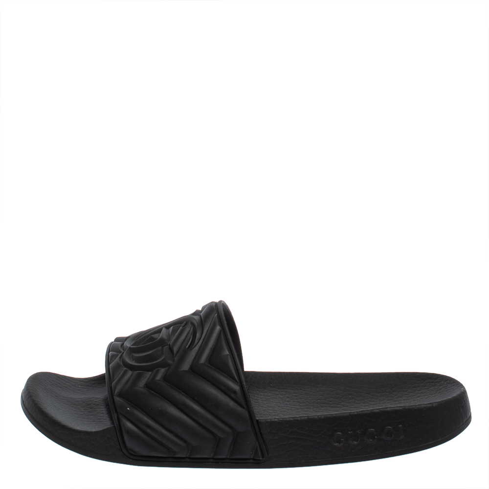 

Gucci Black Rubber Matelasse Slide Sandals Size