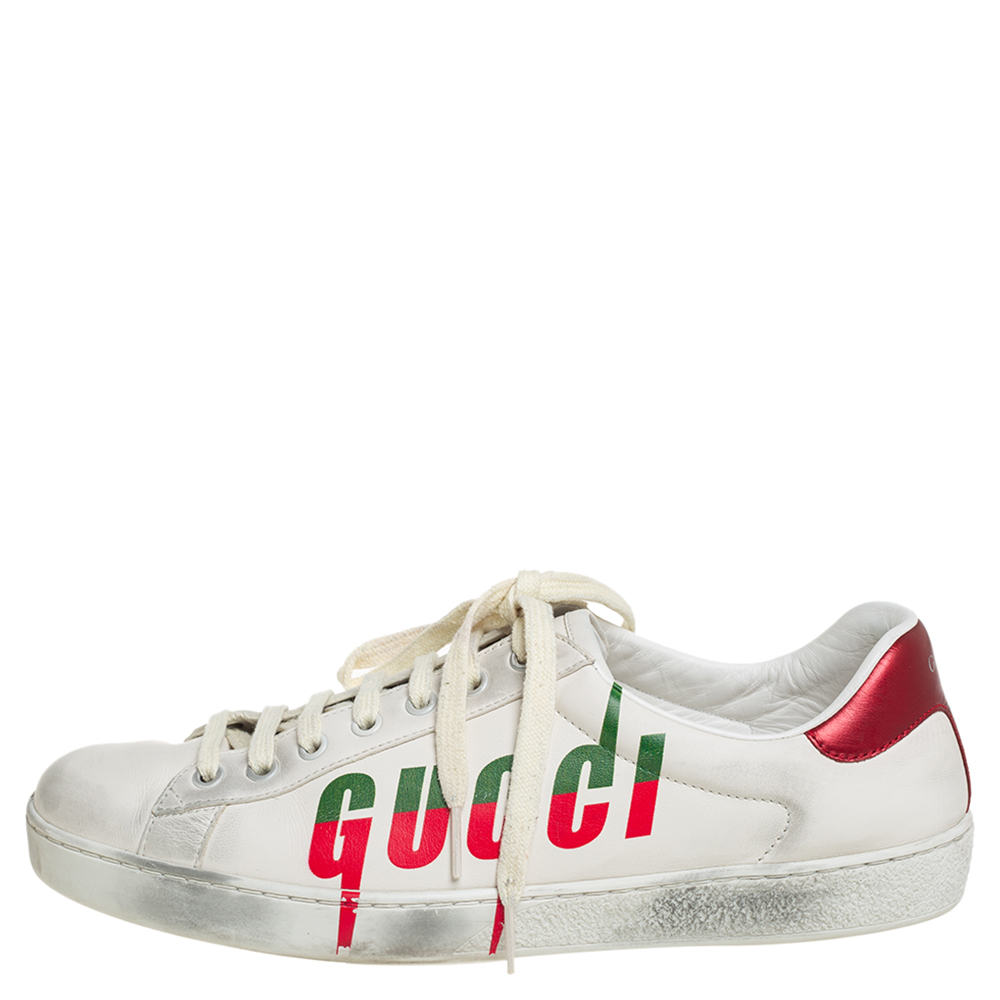 

Gucci White Leather New Ace Logo Print Sneakers Size