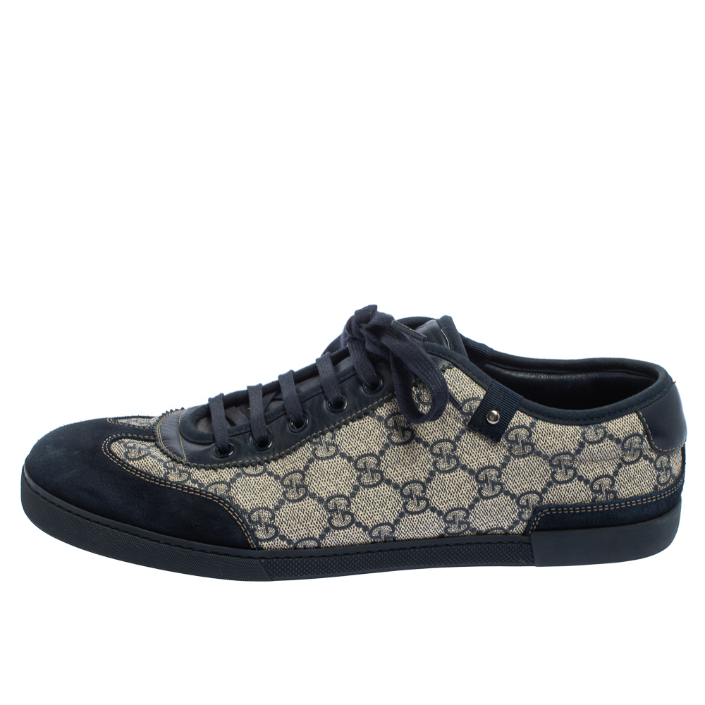 

Gucci Blue/Beige GG Canvas And Suede Low Top Sneakers Size