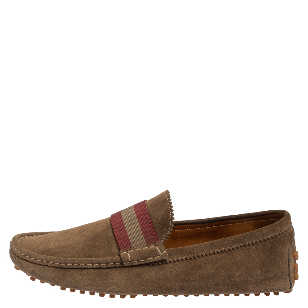 

Gucci Beige Suede Web Detail Slip On Loafers Size