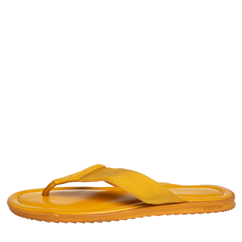 

Gucci Yellow Diamante Leather And Fabric Thong Flats Size