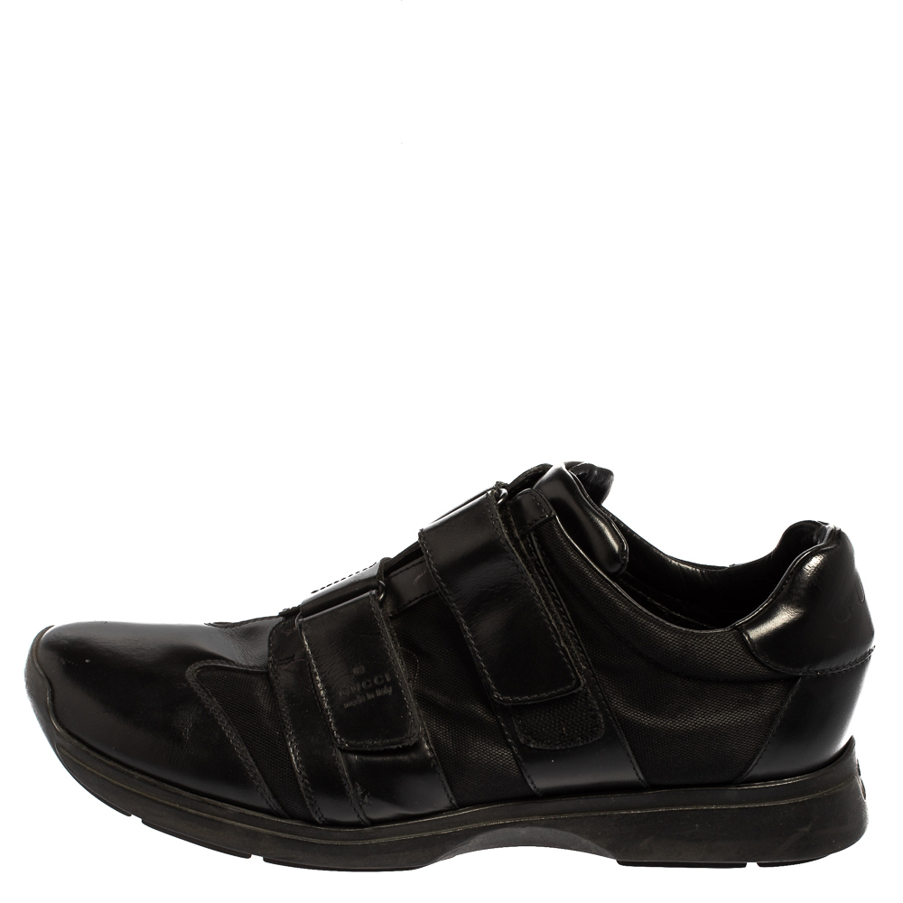 

Gucci Black Leather And Mesh Double Velcro Sneakers Size