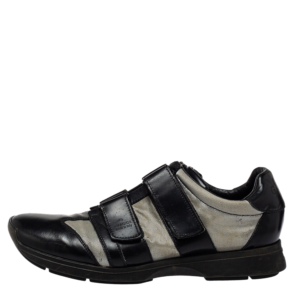 

Gucci Black/Grey Leather And Mesh Double Velcro Sneakers Size