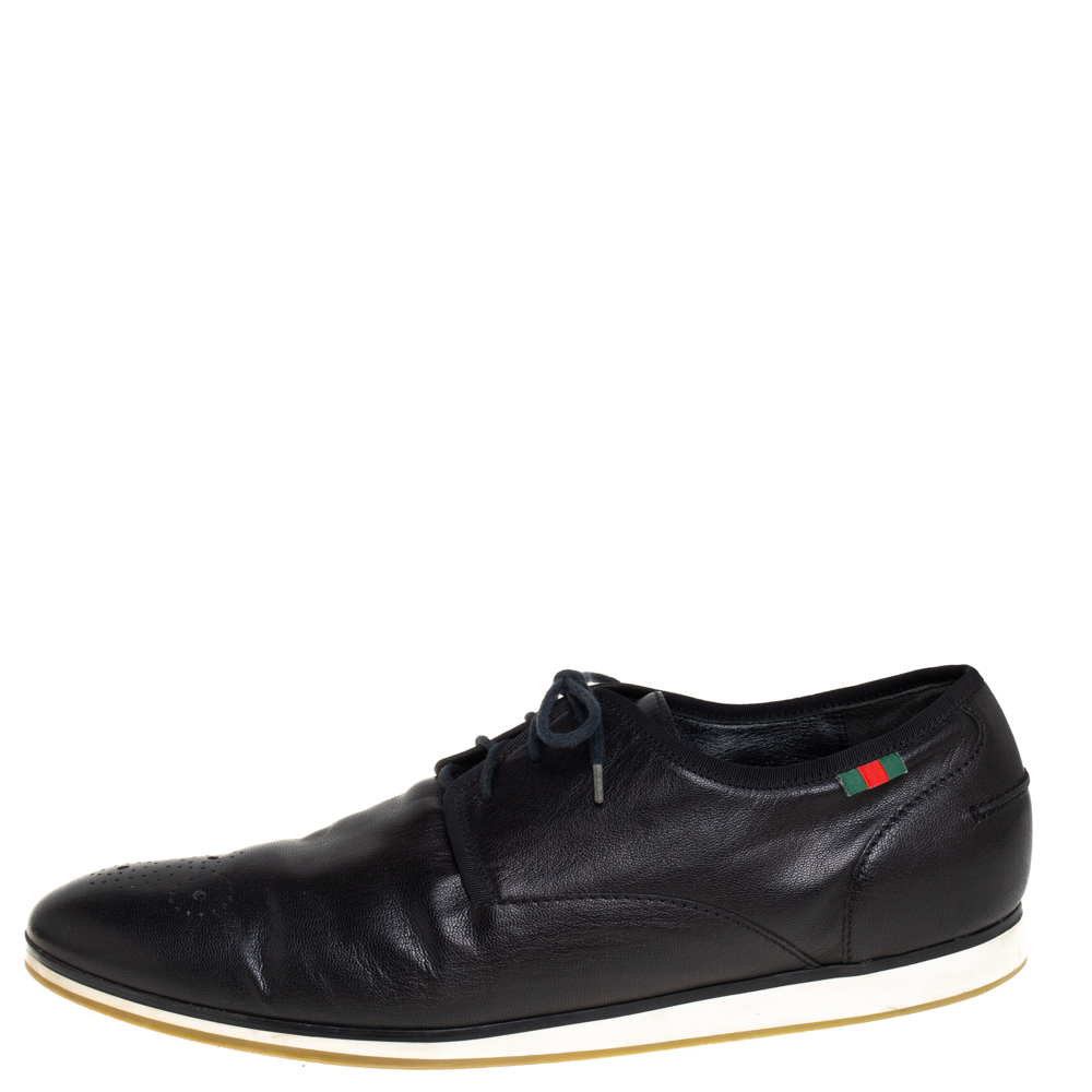 

Gucci Black Leather Web Trim Low Top Derby Sneakers Size