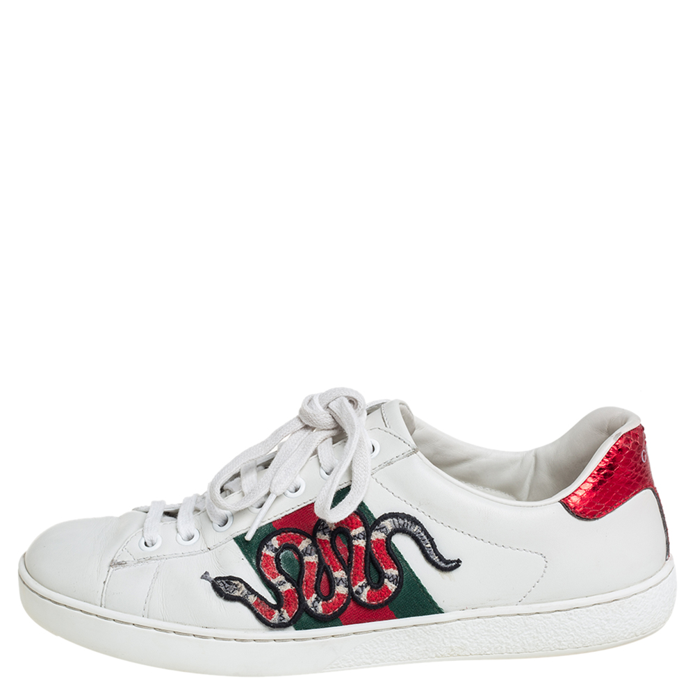 

Gucci White Leather Snake Sneakers Size