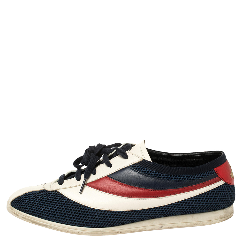 

Gucci White/Blue Mesh And Leather Falacer Low Top Sneakers Size
