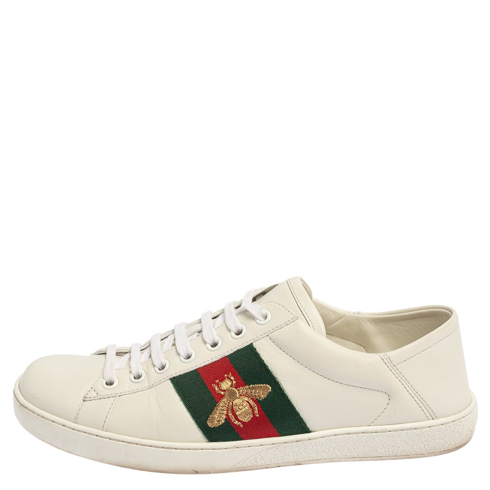 

Gucci White Leather Ace Bee Low Top Sneakers Size