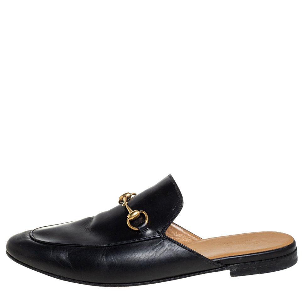 

Gucci Black Leather Princetown Horsebit Mules Size
