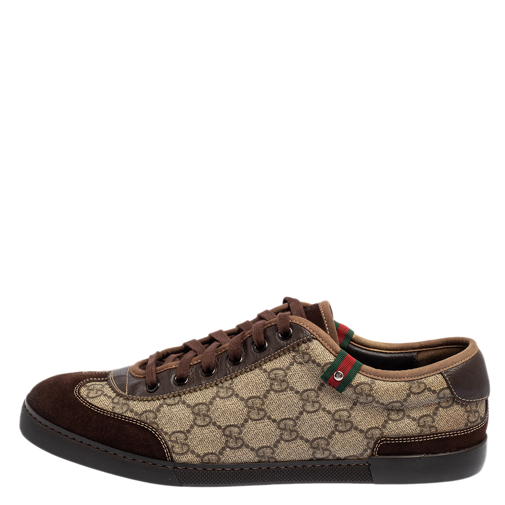 

Gucci Brown/Beige GG Coated Canvas and Suede Low Top Sneakers Size