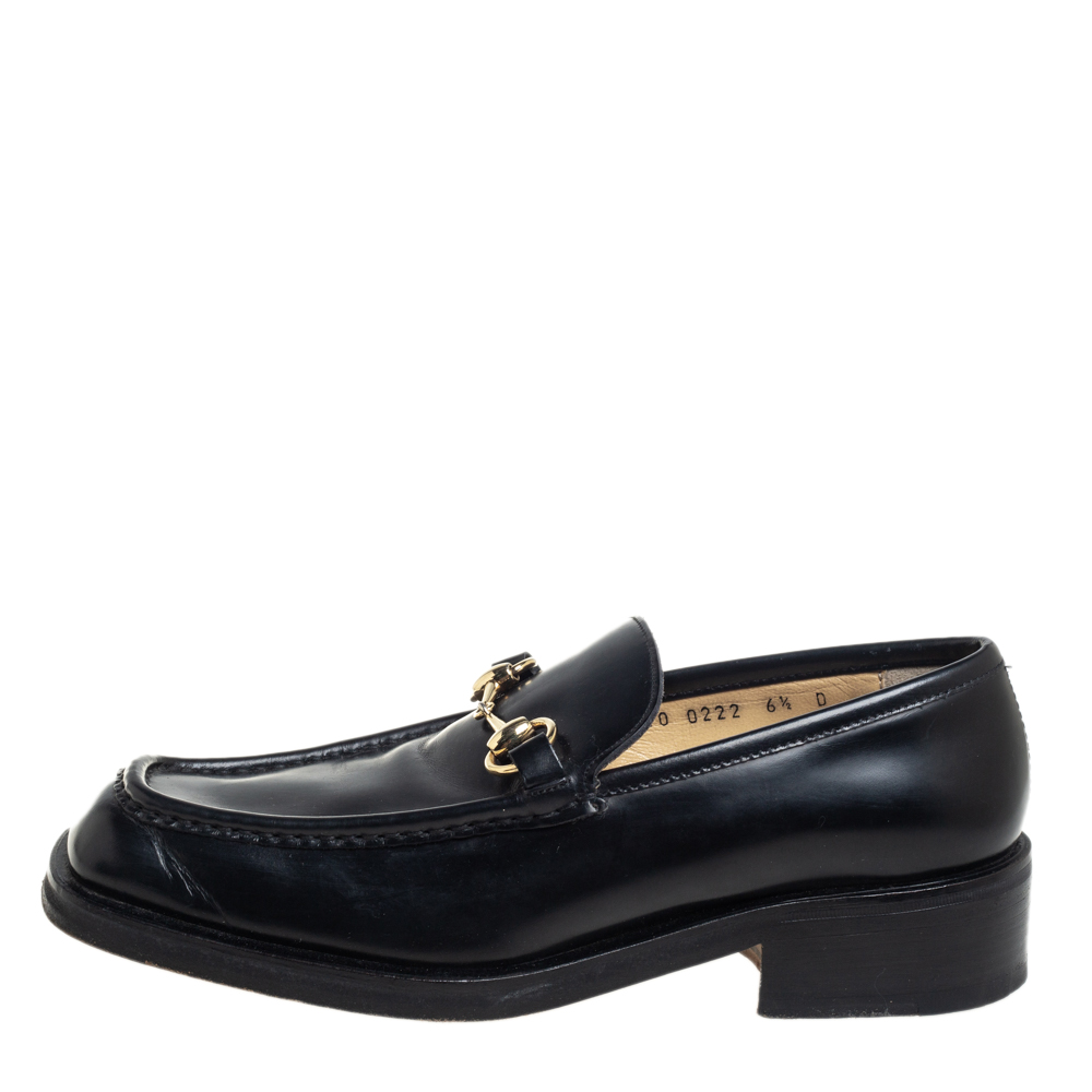

Gucci Black Leather Horsebit Square Toe Slip On Loafers Size