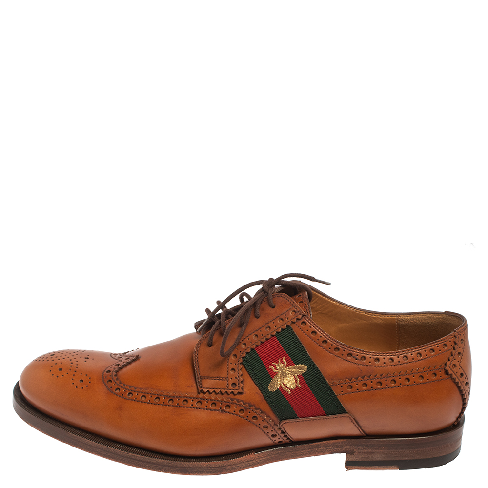 

Gucci Tan Leather Bee Web Detail Lace Up Brogue Oxfords Size