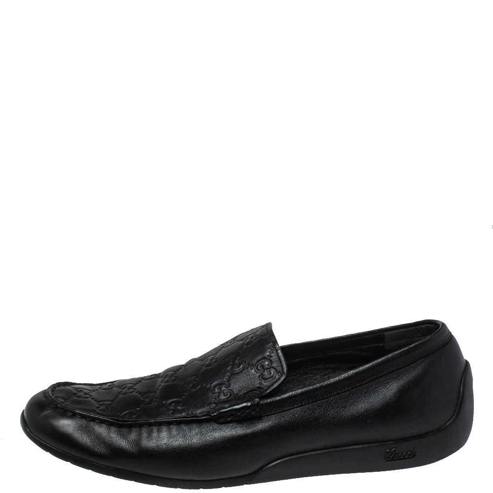 

Gucci Black Guccissima Leather GG Loafers Size