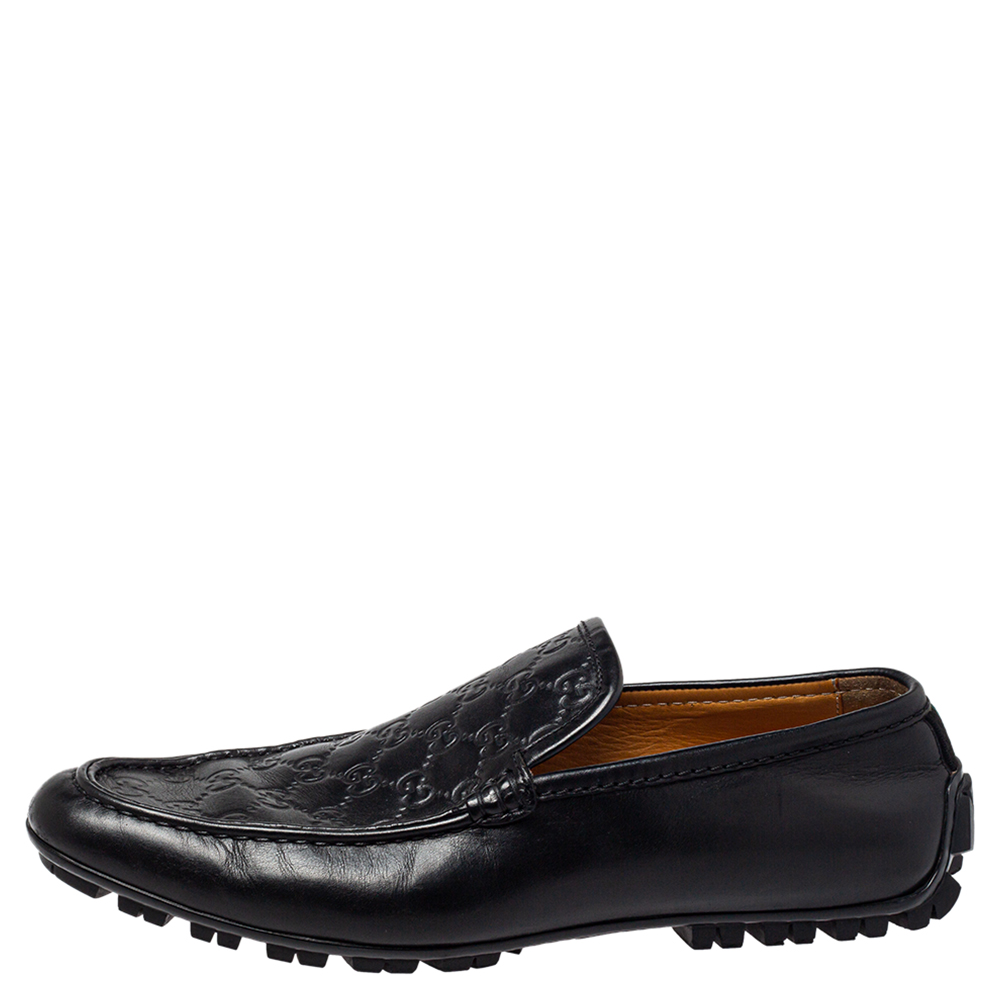 

Gucci Black Guccissima Leather Slip On Loafers Size