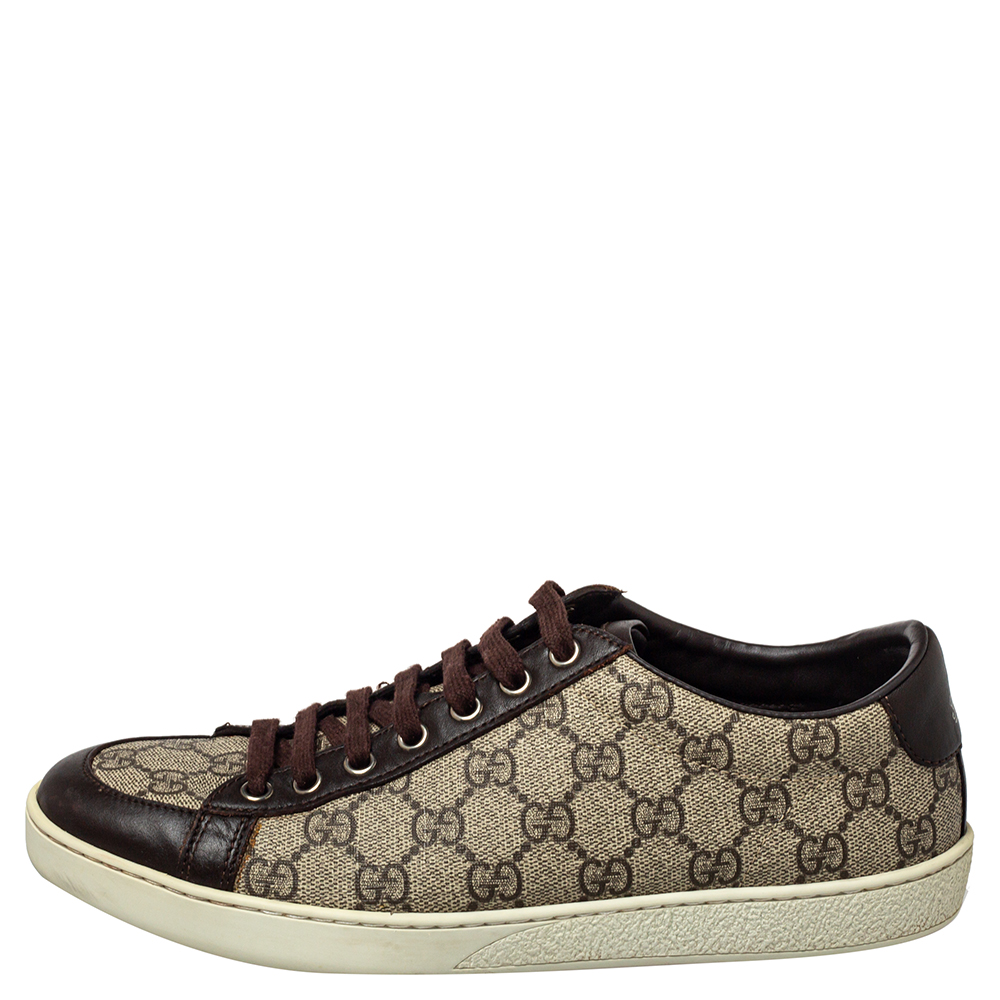 

Gucci Beige/Brown GG Supreme Canvas and Leather Low Top Sneakers Size