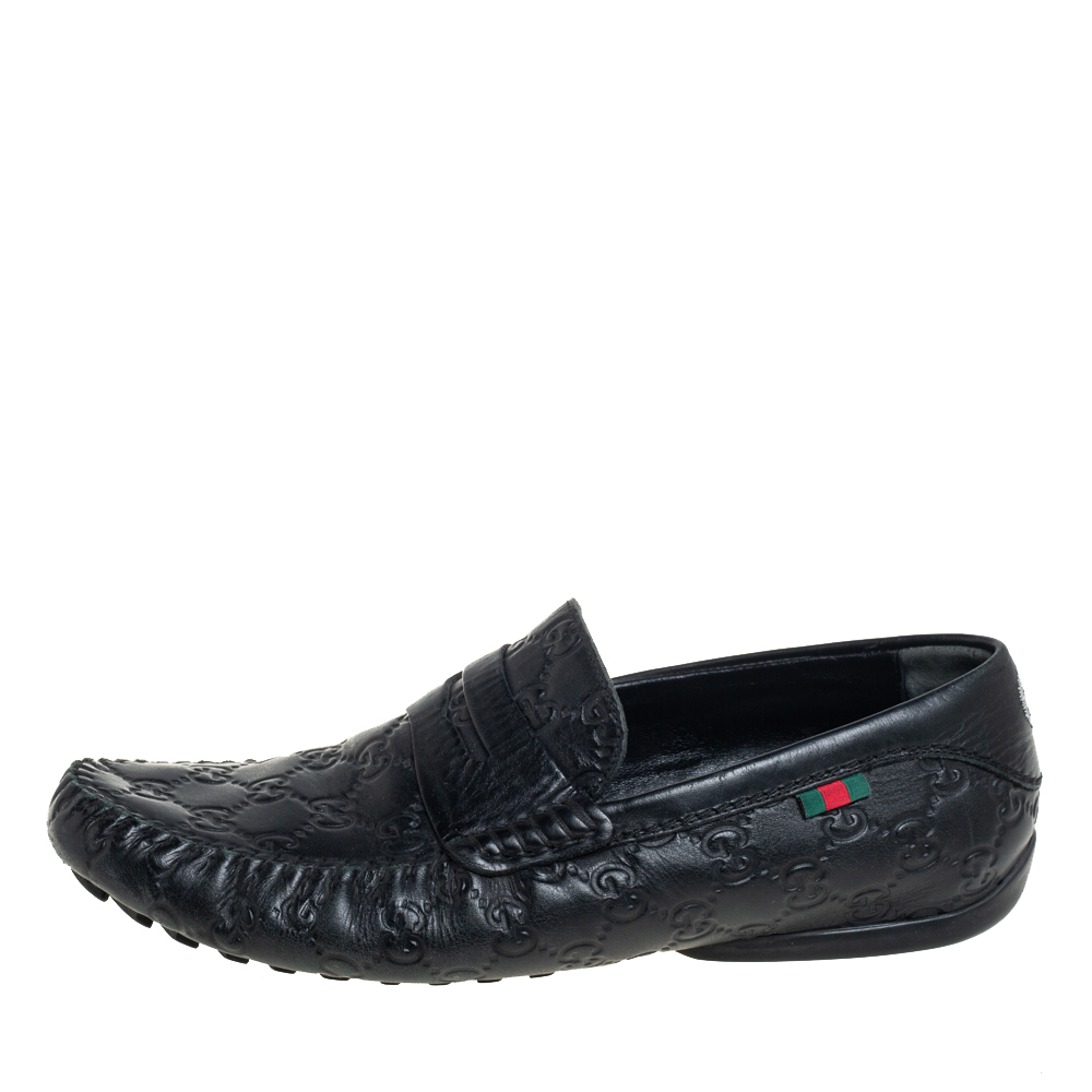 

Gucci Black Guccissima Leather Slip on Loafers Size