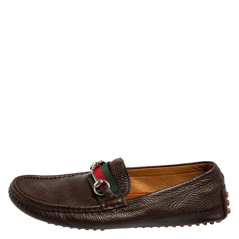 

Gucci Brown Leather Horsebit Slip On Loafers Size
