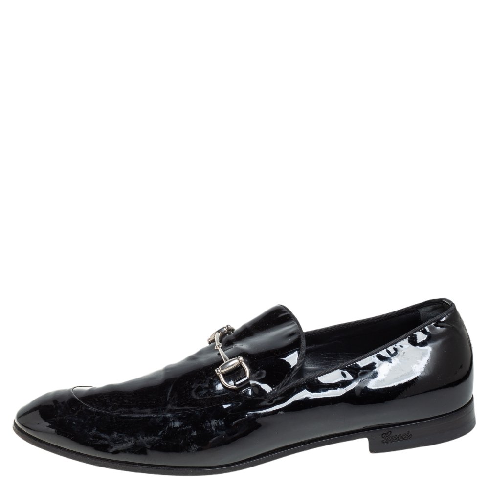 

Gucci Black Patent Leather Horsebit Slip on Loafers Size