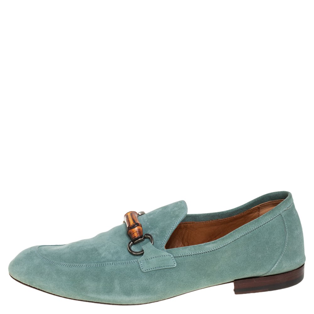 

Gucci Blue Suede Bamboo Horsebit Loafers Size