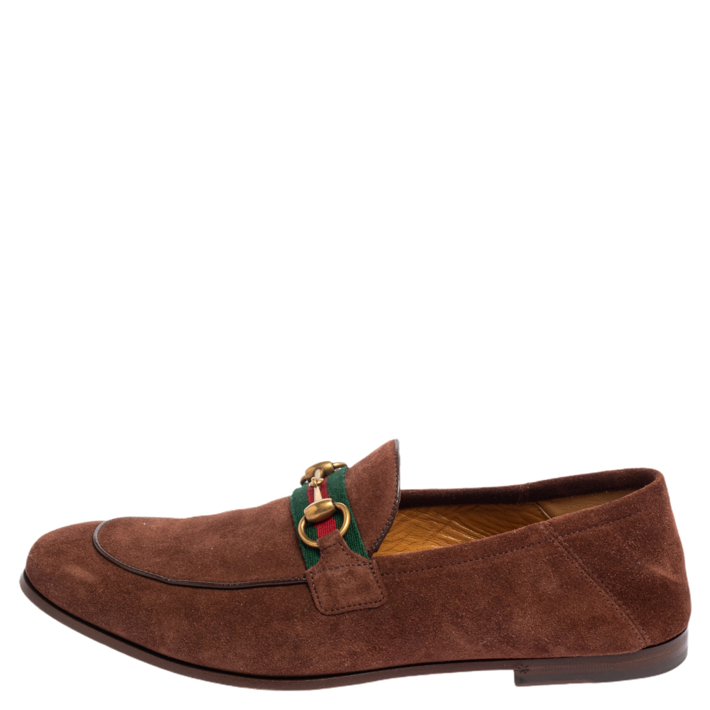 

Gucci Brown Suede Web Slip On Loafers Size