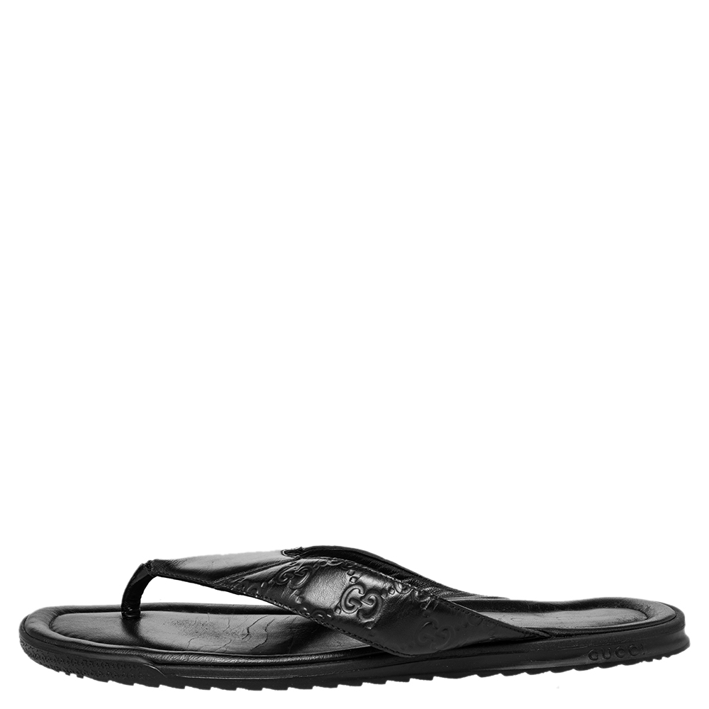 

Gucci Black Guccissima Leather Thong Flats Size