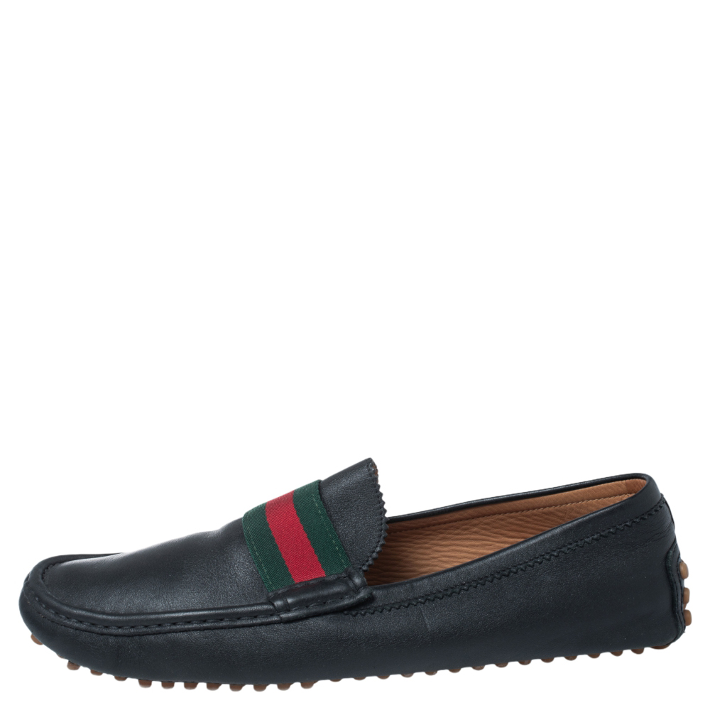 

Gucci Black Leather Web Trim Loafers Size