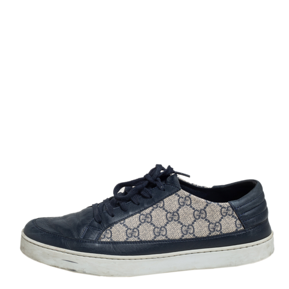 

Gucci Beige/Blue Coated Canvas and Leather Low Top Sneakers Size