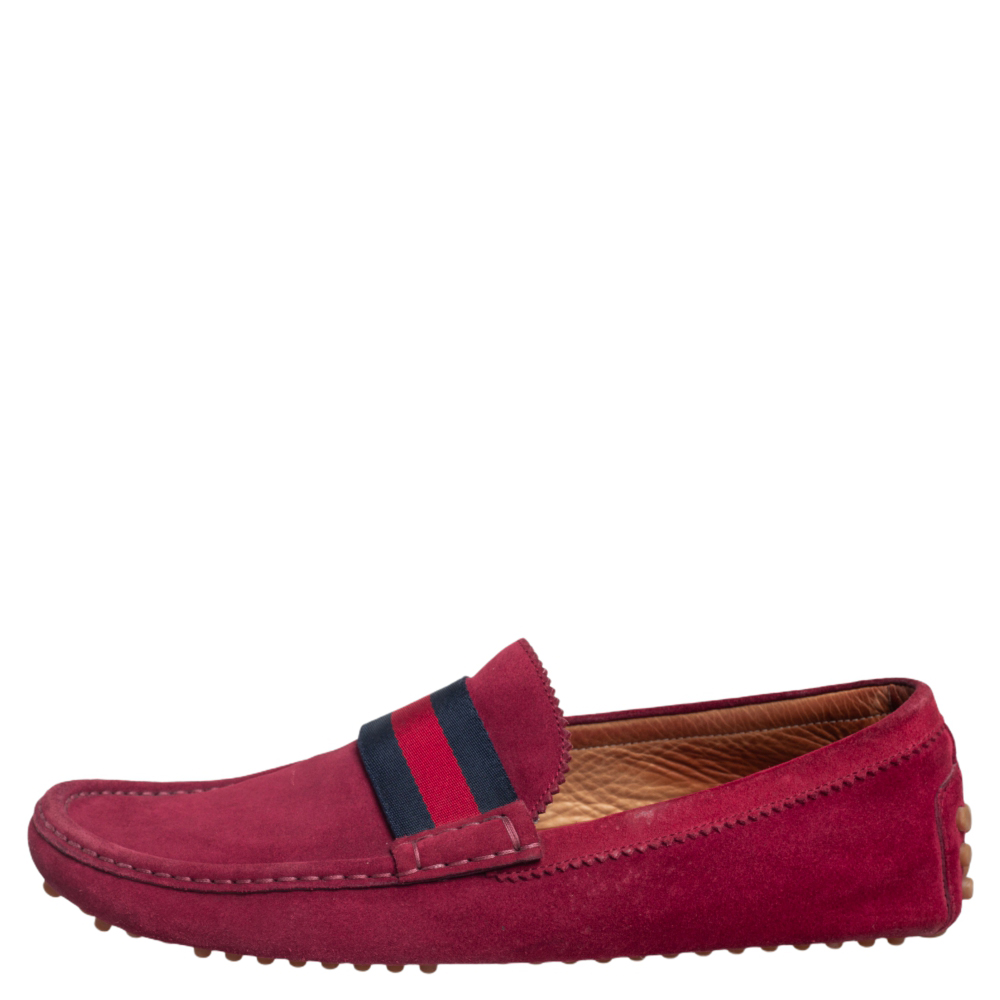 

Gucci Burgundy Suede Web Trim Loafers Size