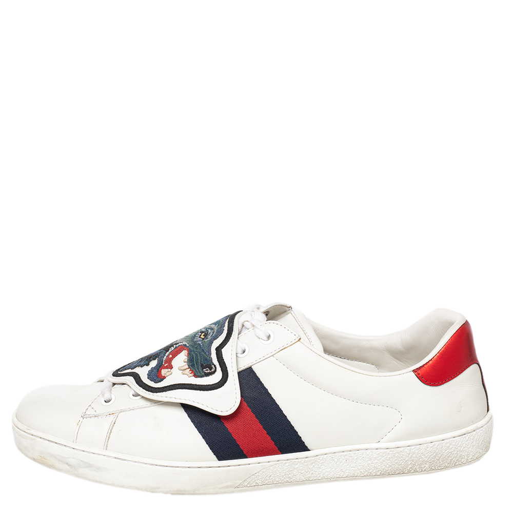 

Gucci White Leather Ace Removable Patch Low Top Sneakers Size