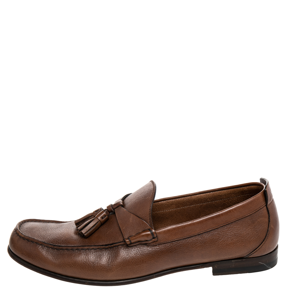 

Gucci Brown Leather Tassel Slip On Loafers Size