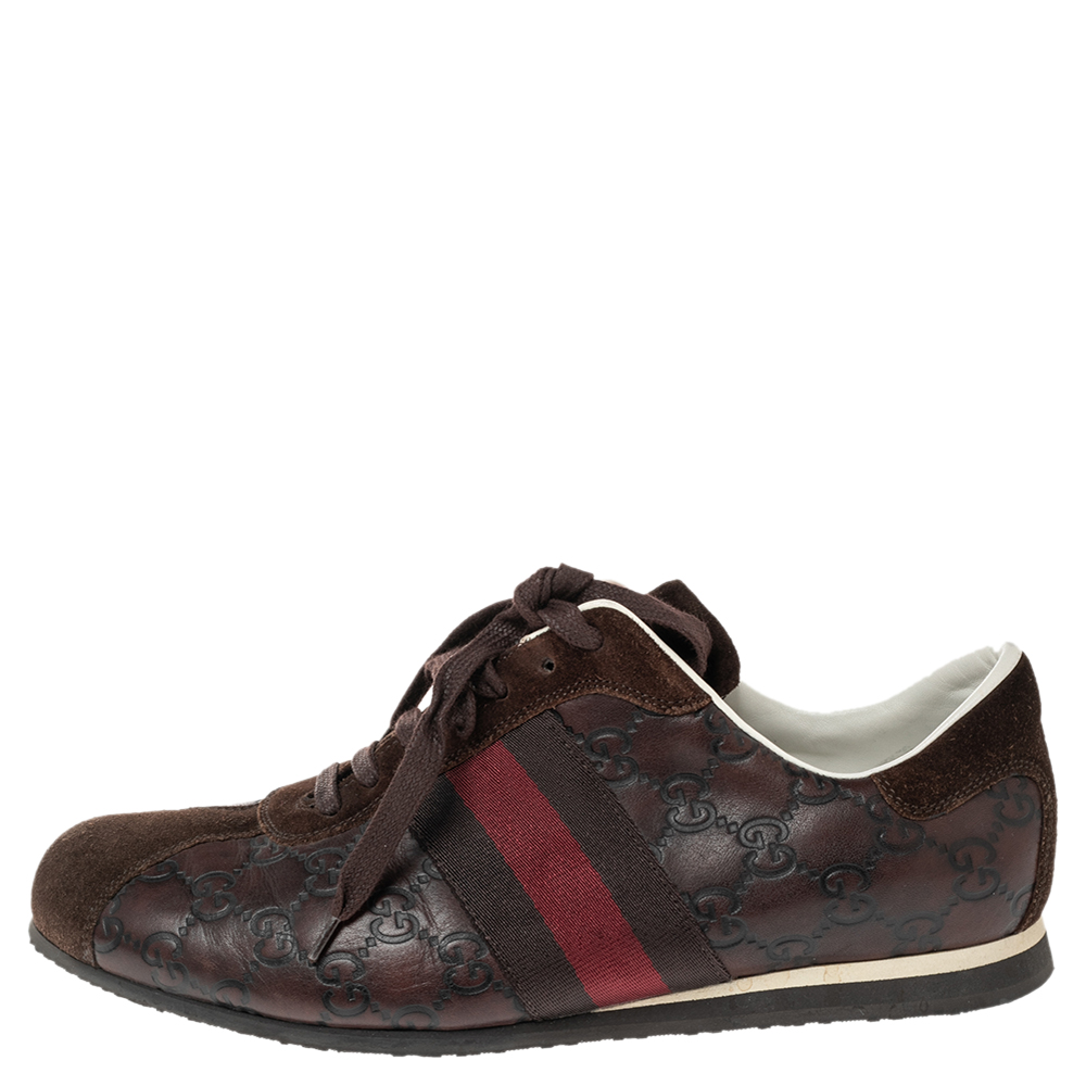 

Gucci Brown Guccissima Leather And Suede Web Detail Sneakers Size