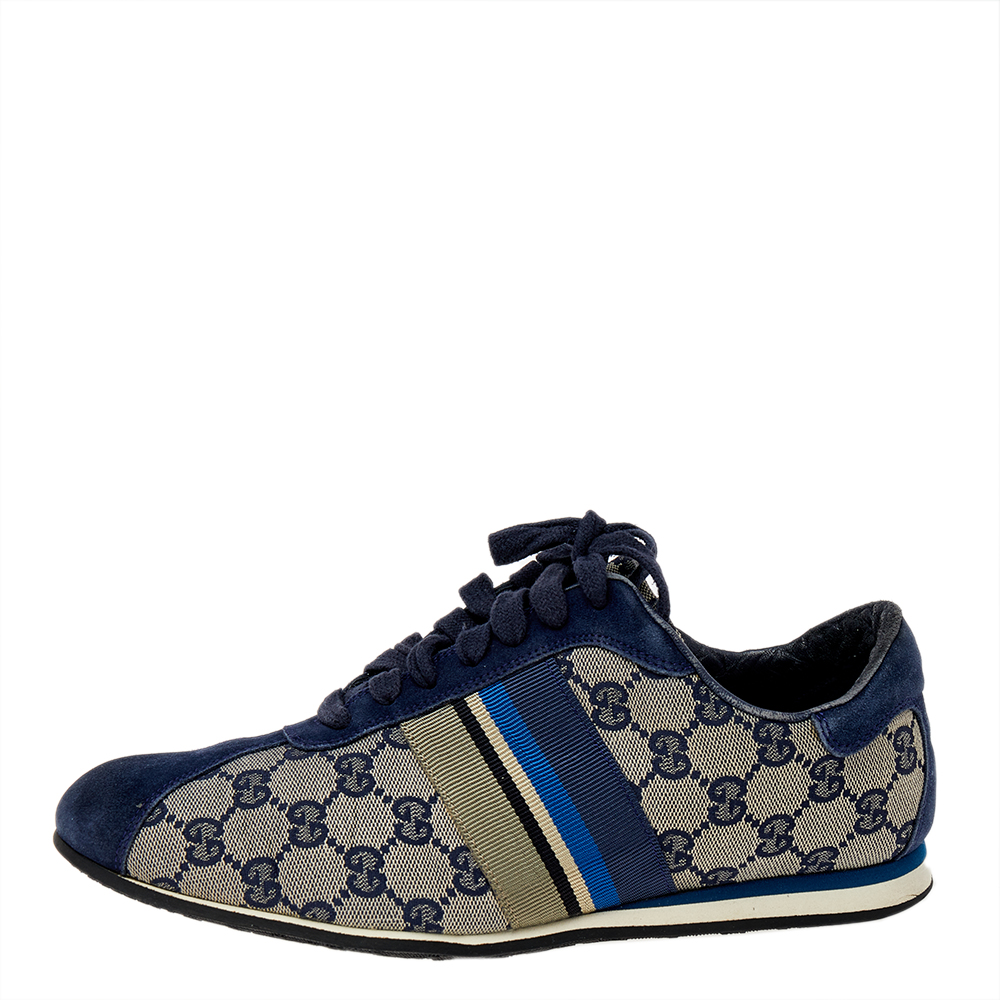 

Gucci Blue/Beige GG Canvas And Suede Low Top Sneakers Size